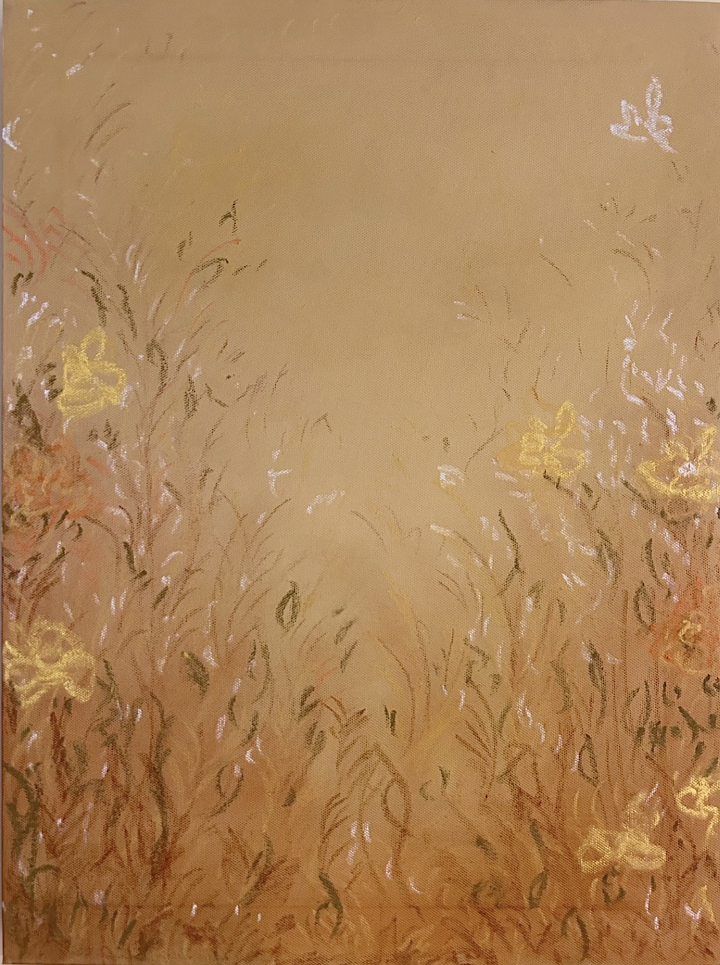 Orange Flowers Wheatfield Mixed Media