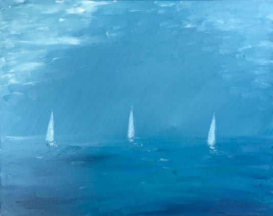 Abstract Horizon Sailboats Light Blue - SOLD