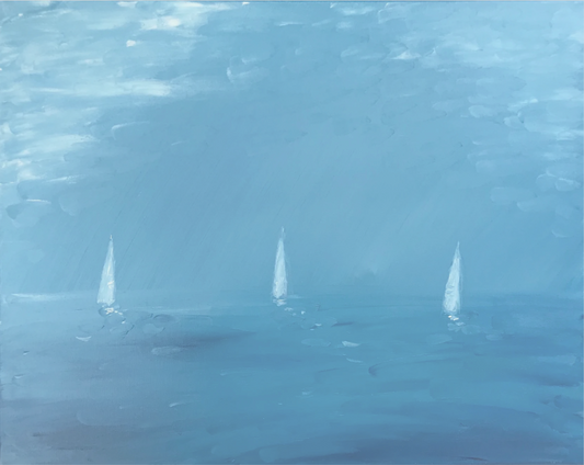 Abstract Horizon Sailboats Light Blue - SOLD