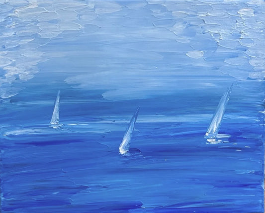 Abstract Horizon Sailboats Blue Gray - SOLD