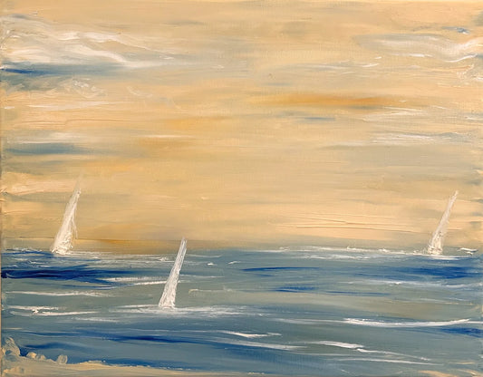 Warm Sky Sunset Sailboats Pale Yellow - SOLD