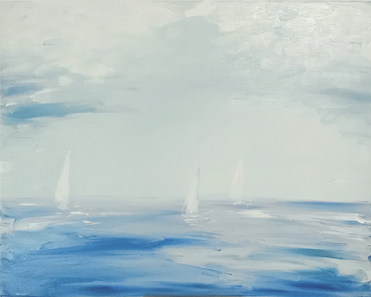 Abstract Horizon Sailboats Pale Blue - SOLD