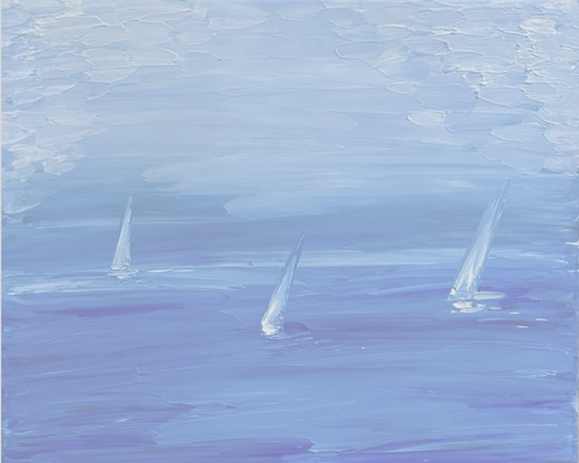 Abstract Horizon Sailboats Blue Gray - SOLD