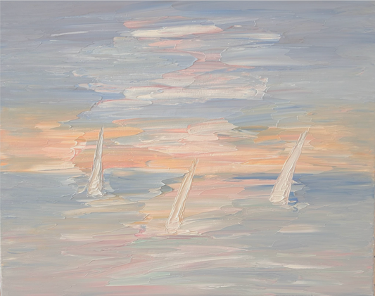 Abstract Horizon Sailboats Pink Sunset - SOLD