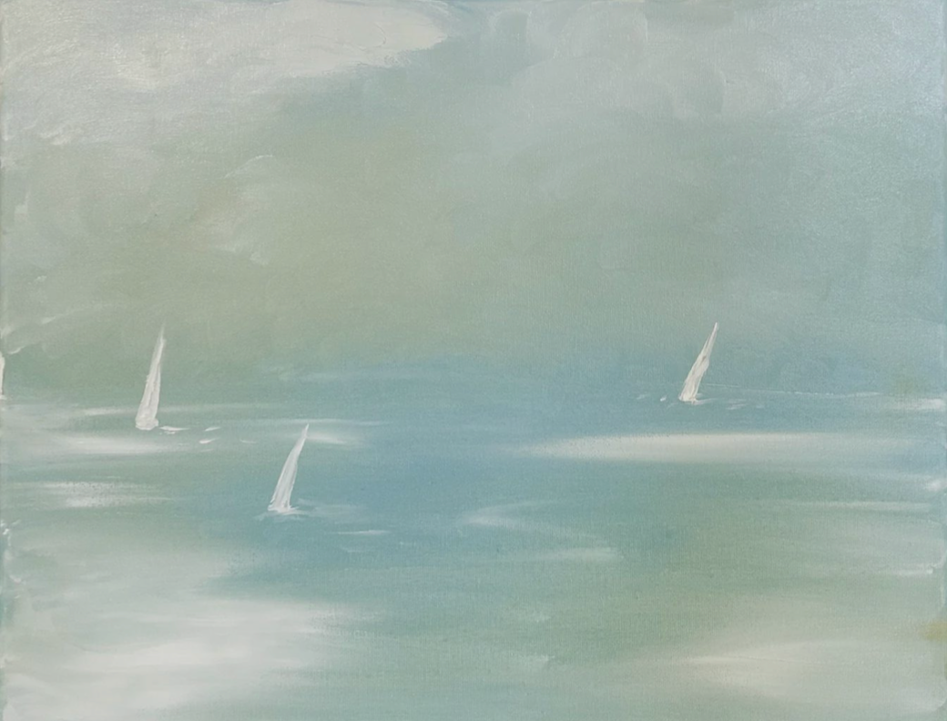 Oil Sunset Sailboats Blue/Green - SOLD