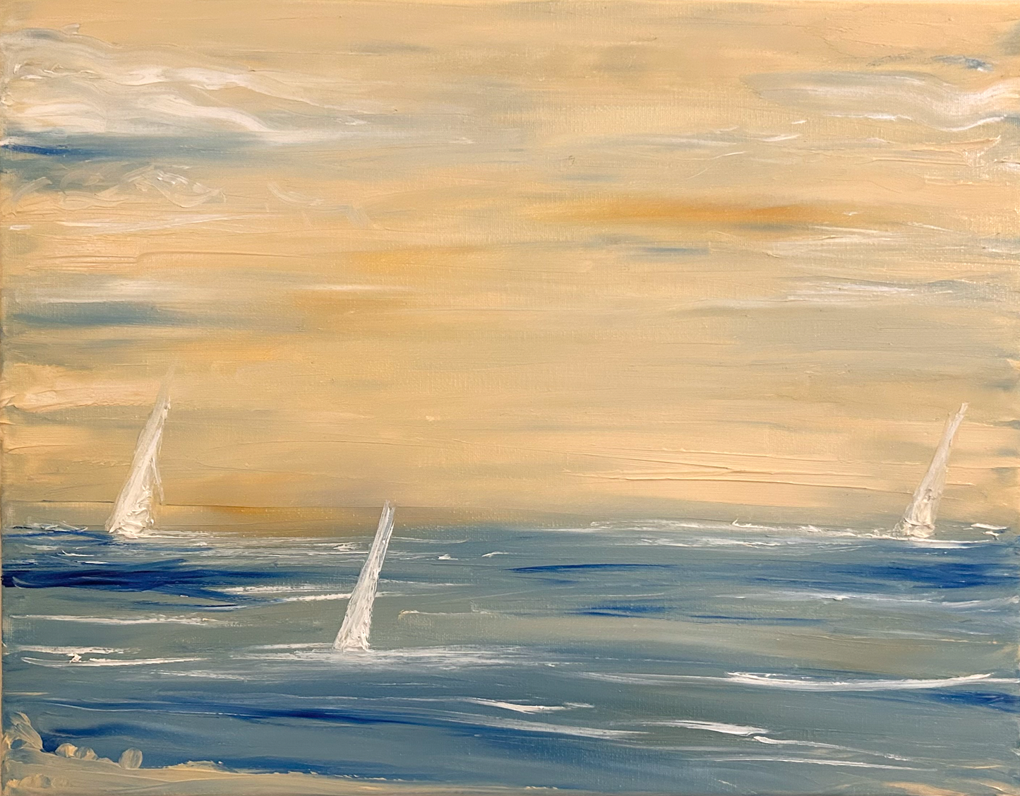 Warm Sky Sunset Sailboats Pale Yellow