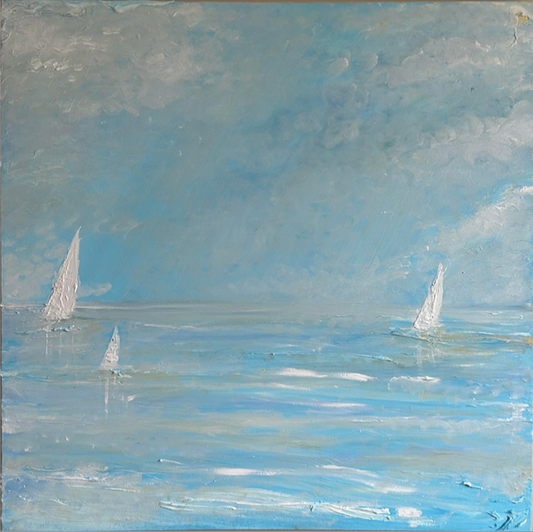 Sailboats Reflections Light Blue Large
