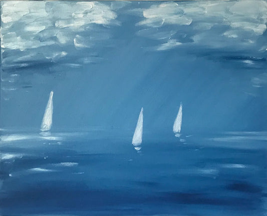 Abstract Horizon Sailboats Deep Blue - SOLD